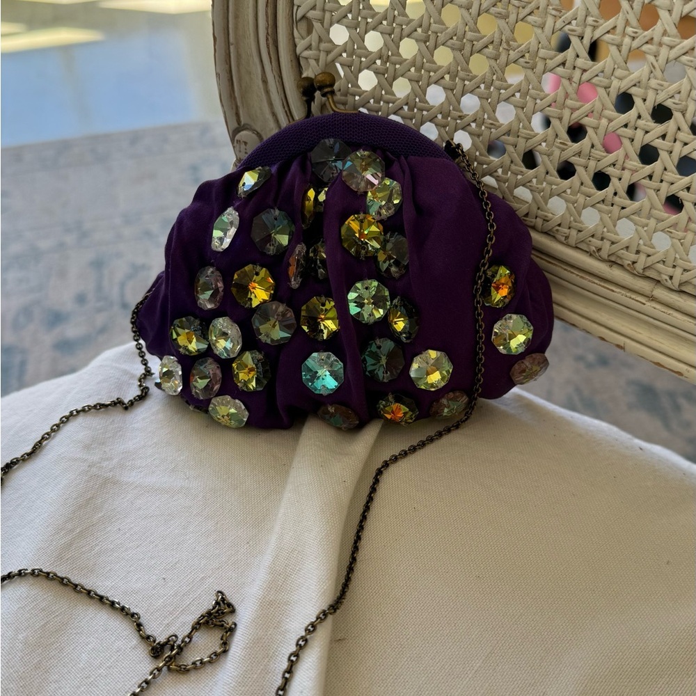Embellished Purple Evening Wristlet Clutch with Crystal Accents